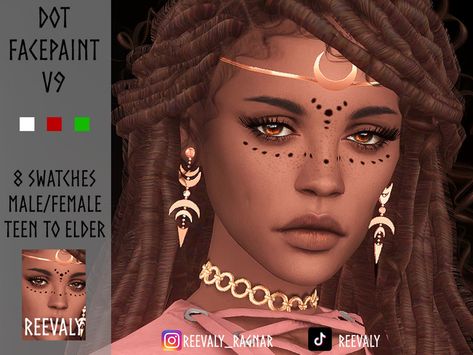 The Sims Resource - Dot Facepaint V9 Sims 4 Face Paint, Christmas Eyeshadow, Sims 4 Tattoos, Glitter Leggings, Female Base, Makeup Cc, Dot Tattoos, Face Tattoos, Sims 4 Game