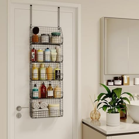 Amazon.com: Over the Door Bathroom Organizer - 5 Tier Bathroom Door Caddy Shelf Organizer Rack, Detachable & Foldable Wall Mount Stainless Steel Hanging Behind Door Caddy Organizer Shelf for Bathroom Door Storage : Home & Kitchen Behind Bathroom Door Storage, Over The Door Bathroom Storage, Foldable Wall, Over Toilet Storage, Dorm Bathroom, Over The Door Organizer, Apartment Storage, Small Bathroom Organization, Caddy Organizer