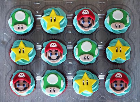 Mario And Luigi Cupcakes, Super Mario Brothers Cupcakes, Mario Brothers Cupcakes, Mario Kart Cupcakes, Mario Cupcake Ideas, Mario Birthday Cupcakes, Luigi Cupcakes, Mario Bros Cupcakes, Mario Cupcakes