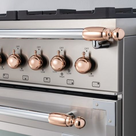 Copper décor set for Range and Hood | Bertazzoni Range And Hood, Bertazzoni Range, Bathroom Basket Storage, Copper Decor, Entertaining Kitchen, Range Cooker, Cooker Hoods, Built In Ovens, Kitchen Extension