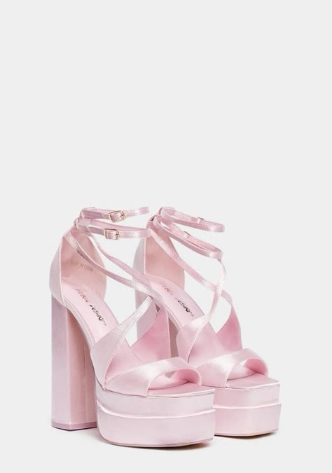 Stylish Heels Fashion, Cute Pink Aesthetics, Cute Pink Heels Aesthetic, Fancy Platform Heels, Pink Thick Heels, Pink Satin Platform Heels, Platform Shoes Wedding, Heels Pink Aesthetic, Cute Pink Platforms