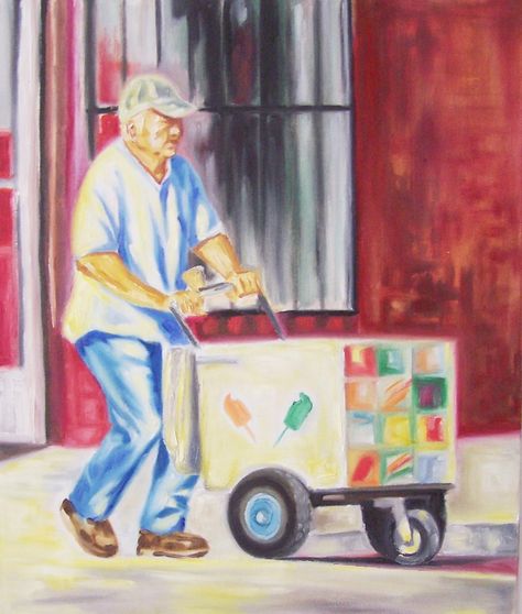 El Paletero, Respect the street vendors, Chicano Art Pastel Preppy, Art Chicano, Tiny Paintings, Boyle Heights, Mexican Culture Art, Street Vendor, Street Vendors, Paint Inspo, Chicano Art