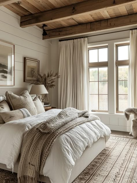 Cozy Farmhouse Bedroom, Rustic Farmhouse Bedroom, Beautiful Bedroom Colors, Barn Apartment, Bedroom Addition, Future Bedroom, Cabin Bedroom, Earthy Bedroom, Bedroom Decor Cozy