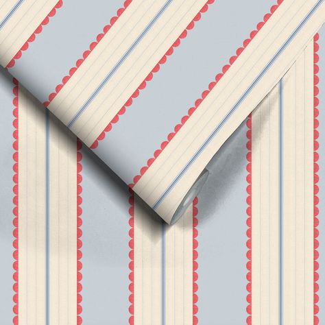 Light Blue And Red Aesthetic, Stripe Wallpaper Bedroom, Ralph Lauren Home Decor, Blue Stripe Wallpaper, Kids Bathroom Design, Duck Nursery, Striped Nursery, Modern Vintage Home Decor, Stripes Pattern Design