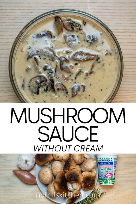 This mushroom sauce recipe uses sour cream instead of the typical heavy cream for a deeply flavourful sauce that's perfect for all kinds of applications. Mushroom Sauce Without Cream, Grilled Chicken Burgers, Pesto Sauce For Pasta, Creamy Pesto Pasta, Mushroom Sauce Recipe, Rosemary And Thyme, Savory Foods, Creamy Mushroom Sauce, Creamy Pesto