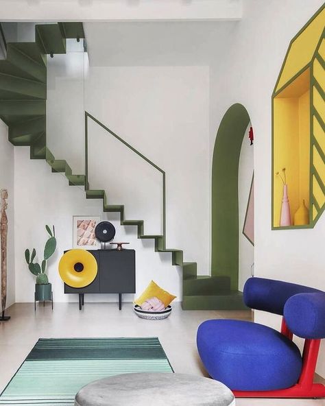 @lufu_home • Instagram photos and videos Ikea Carpet, Simple Staircase, Staircase Renovation, Milan Apartment, New Staircase, 11 December, Stair Case, Memphis Style, Color Palette Bright