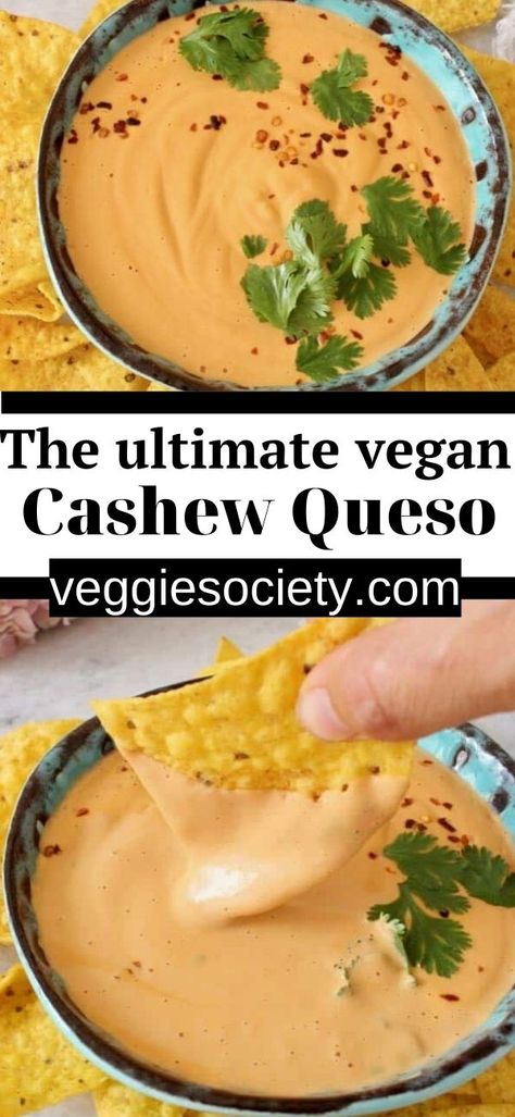 Cashew Queso, Vegan Cashew Cheese, Cashew Recipes, Vegan Queso, Vegan Cheese Recipes, Queso Recipe, Vegan Dip, No Cook, Cashew Cheese