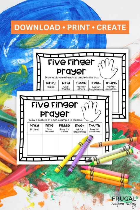 The 5 Finger Prayer is a simple way to approach God in prayer. Get the 5 finger prayer printable and print this prayer template worksheet and use this easy-to-understand prayer method for kids. Try it at home for nightly prayer or as a Sunday School activity for kids! It teaches Christian kids how to pray to God using the thumb finger, ring finger, middle finger, pointer finger and thumb finger. Use it as a Sunday school activity printable for kids or at home to teach kids how to pray. 5 Finger Prayer, Prayer Hands Drawing, Prayer Template, Five Finger Prayer, Preschool Ministry, Prayer Crafts, Bible Sayings, Class Crafts, Sunday School Curriculum