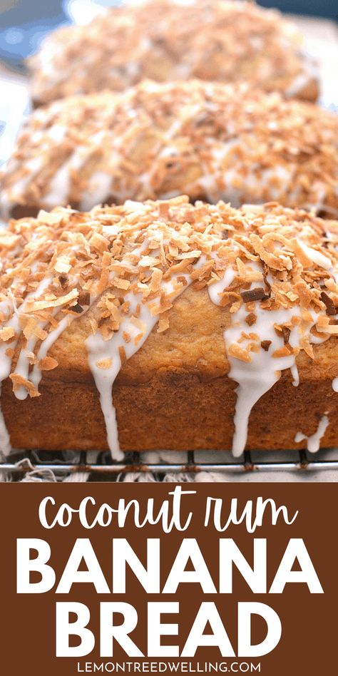 Rum Banana Bread Recipe, Coconut Rum Desserts, Banana Rum Bread, Rum Banana Bread, Bunko Food, Hawaiian Banana Bread Recipe, Rum Desserts, Banana Bread Cupcakes, Farmhouse Cooking