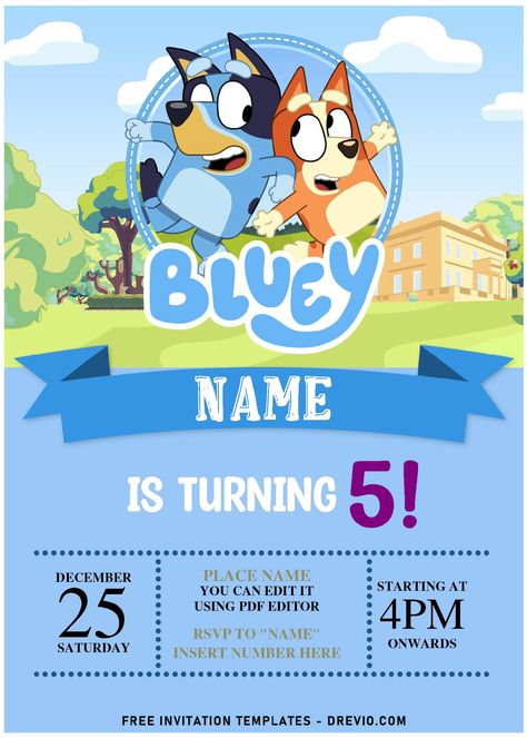 (Free Editable PDF) Cheerful Bluey Birthday PAW-TY Invitation Templates | Download Hundreds FREE PRINTABLE Birthday Invitation Templates Bluey Birthday Invitation Free Printable, Bluey Birthday Invitation Card, Bluey Themed Invitation, Bluey Bingo Birthday Party Free Printables, Bluey Birthday Cards Diy, Bluey Birthday Facebook Banner, Bluey Party Invitations Template, Diy Bluey Birthday Invitations, Bluey 3rd Birthday Party Invitations