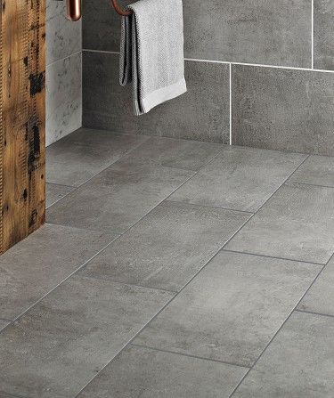 Slate Bathroom, Grey Bathroom Tiles, Topps Tiles, Gray Wall, Floor Heating, Room Tiles, Installing Cabinets, Grey Tiles, Grey Flooring