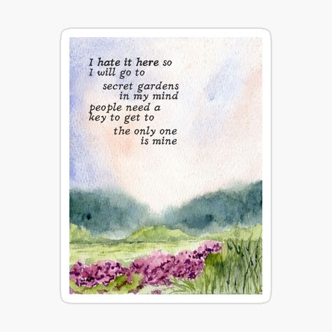 Get my art printed on awesome products. Support me at Redbubble #RBandME: https://www.redbubble.com/i/sticker/I-hate-it-here-secret-gardens-by-karma-style/160738962.JCQM3?asc=u Stickers To Print Aesthetic, Taylor Swift Journal Stickers, Taylor Swift Quotes Aesthetic, Taylor Swift Stickers Printable Folklore, Taylor Swift Quotes Stickers, Print Stickers Taylor Swift, Taylor Swift Lyrics Stickers, I Hate It Here, Me Stickers