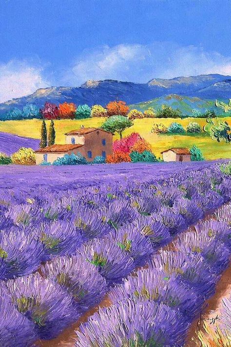 Fruit Art Drawings, Jean Marc, African Art Paintings, Pastel Landscape, Lavender Field, Canvas Painting Designs, Landscape Art Painting, Beautiful Landscape Wallpaper, Lavender Fields