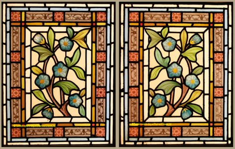 Stained Glass Border, Victorian Stained Glass Windows, Windows Flowers, Red Blue Flowers, Flower Window, Stained Glass Window Panel, Coloured Glass, Led Panel, Window Panels