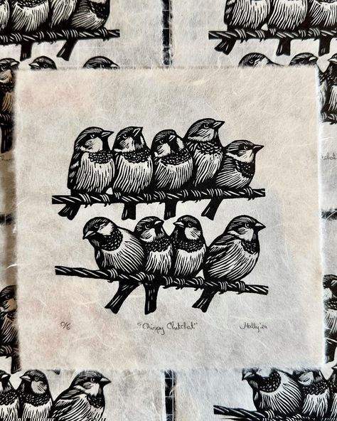 You can now get your own 🛍️. These cheeky little critters are ready to go to their new homes in the wild. Link in Bio. 🐦 #linocut #linocutprint #printmaker #printmaking #print #linoprint #linocutting #reliefprinting #linograbado #linogravure #ukprintshow #gravura #blockprint #birdprint #birdlover #birdslovers #sparrows #birdart #birds #nature #wildlife #handmade #urbanwildlife #backyardbirds #birdwatching #birdwatchers #britishbirds #britishwildlife #slowliving #get_imprinted Partner Tattoos, Unique Expressions, Lino Block, Woodcut Art, Birds Nature, Relief Printing, Linocut Art, Bird Watchers, Mulberry Paper