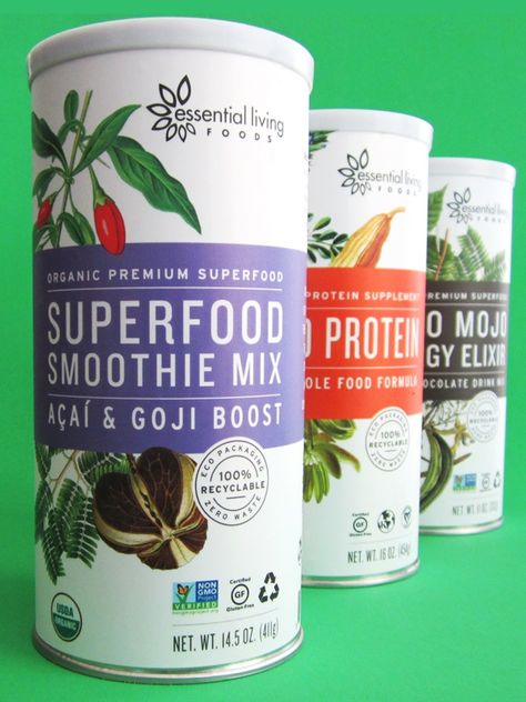 Essential Living Foods Superfood Smoothie Mixers: Organic, Raw, Vegan, Gluten-Free Health Food Packaging, Healthy Food Packaging, Living Foods, Benefits Of Organic Food, Organic Packaging, Smoothie Mix, Food Branding, Superfood Smoothie, Eating Organic