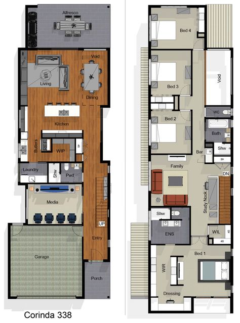 Sketchup Tutorials, Two Storey House Plans, Duplex Floor Plans, Narrow House Designs, Narrow House Plans, Narrow Lot House, Unique House Plans, 2 Storey House Design, Narrow Lot House Plans