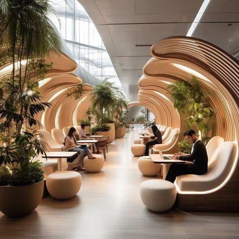 Biophilic Library, Airport Lounge Design, Ideas For Small Apartments, Modern Offices, Atrium Design, Elegant Home Office, Best Home Office, Home Office Design Ideas, Office Design Ideas