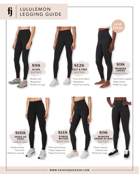 Fashion Jackson lululemon Fabric Guide Best Lululemon Leggings, Styles For Women Over 60, Fabric Guide, Lulu Leggings, Fashion Jackson, Lululemon Leggings, Over 60, Leggings, For Women