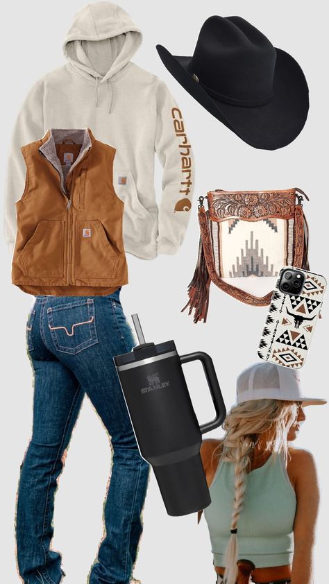 Layered Country Outfits, Country Outfit Cold Weather, Daily Western Outfits, Country Outfits With Hats, Cowgirl Winter Outfits Western Wear, Western Style Outfits Winter, Cool Country Outfits, Country Wishlist Ideas, Everyday Western Outfits Women