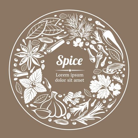 Free Vector | Spice plant natural organic ingredient label illustration Spices Illustration, Spices Design, Bee Kitchen, Label Illustration, Herb Labels, Spices Packaging, Cooking Design, Spice Jar Labels, Restaurant Social Media