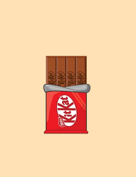 Kit kat chocolate, Graphic Design made using Adobe Illustrator Kit Kat Tattoo, Kitkat Illustration, Kit Kat Wallpaper, Kitkat Sticker, Kit Kat Drawing, Chocolate Illustration Graphics, Kit Kat Aesthetic, Kitkat Wallpaper, Jenga Painting