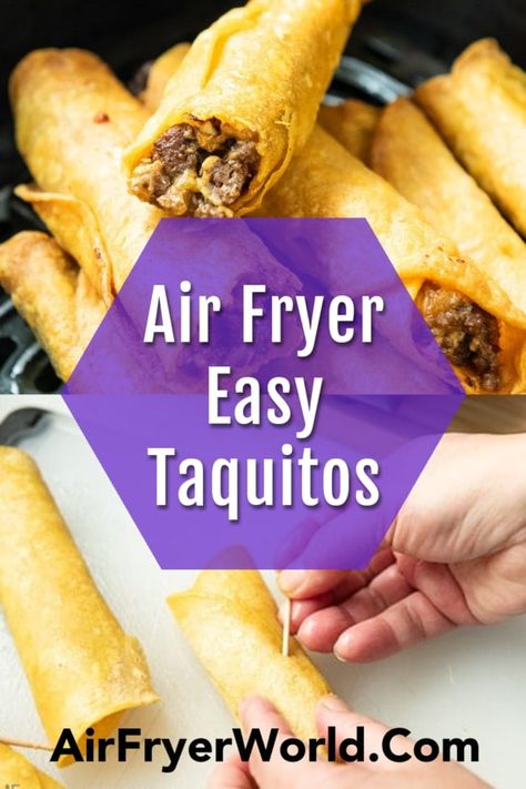 Air Fryer Beef Taquitos, Beef Flautas Recipe, Taquitos Air Fryer, Easy Taquitos, Beef Flautas, Flautas Recipe, Air Fryer Beef, Homemade Taquitos, Beef Taquitos