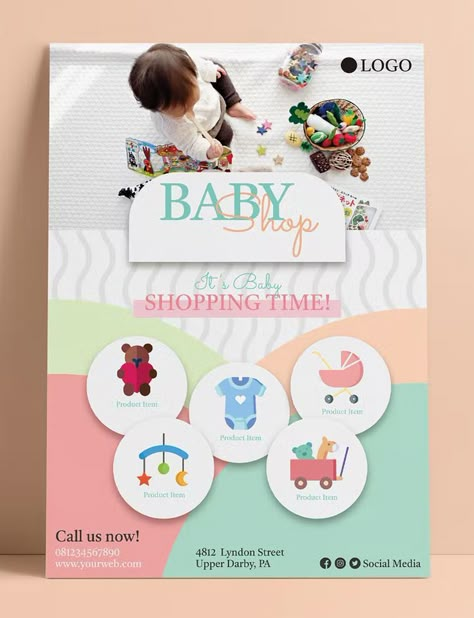 Baby Shop Flyer & Instagram Templates AI, EPS Baby Poster Design, Shop Banner Design, Brochure Design Layouts, Baby Ads, Walpaper Hello Kitty, Instagram Template Design, Baby Posters, Baby Box, Baby Projects