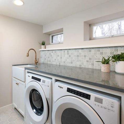 Highland Park Laundry Room - Modern - Laundry Room - San Francisco - by Kelly Martin Interiors | Houzz Bar Sink In Laundry Room, Laundry With Sink In Middle, Laundry Room Bathroom Combo Utility Sink, Large Utility Sink In Laundry Room, Laundry Room With Toilet, Laundry Slop Sink, Laundry And Mud Room Combo, Room With Toilet, Craftsman Laundry Room