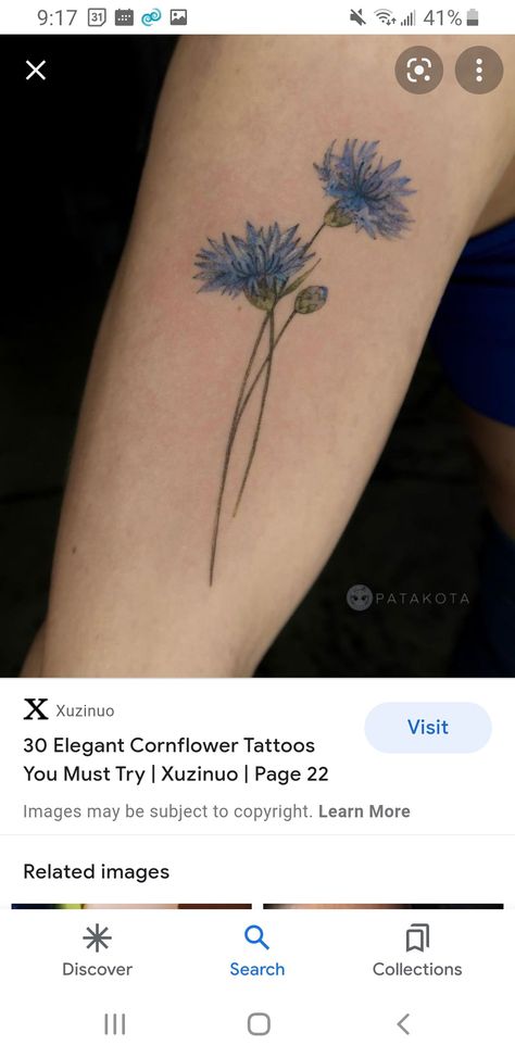 Cornflower Tattoo, Baby's Breath Drawing, German Tattoo, Mommy Daughter Tattoos, Purple Corn, Mommy Daughter, Tattoos For Daughters, Get A Tattoo, Color Tattoo