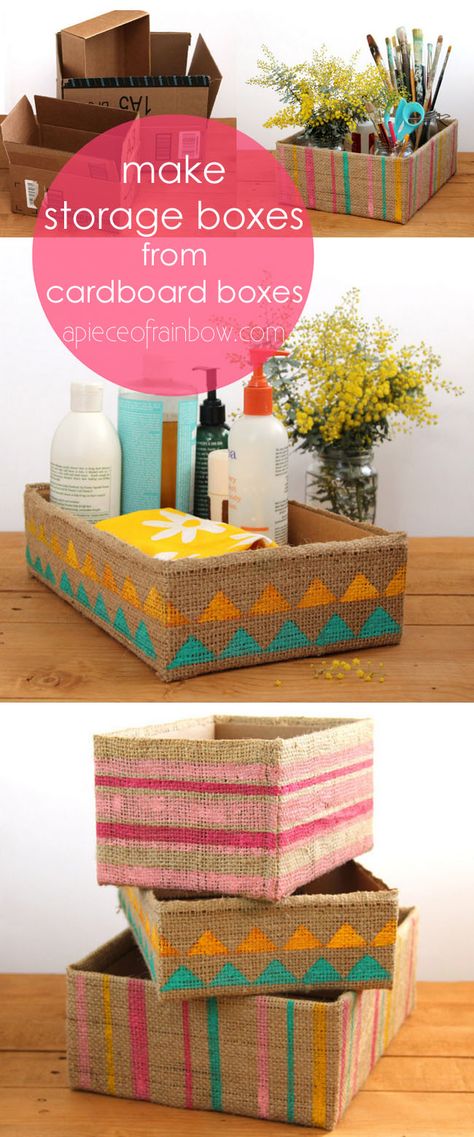 DIY Recycled Cardboard Box Storage How to from A Piece of Rainbow Make Storage Boxes, Craft Cardboard, Carton Diy, Cute Storage Boxes, Cardboard Box Crafts, Diy Storage Boxes, Craft Night, Diy Cardboard, Upcycled Crafts