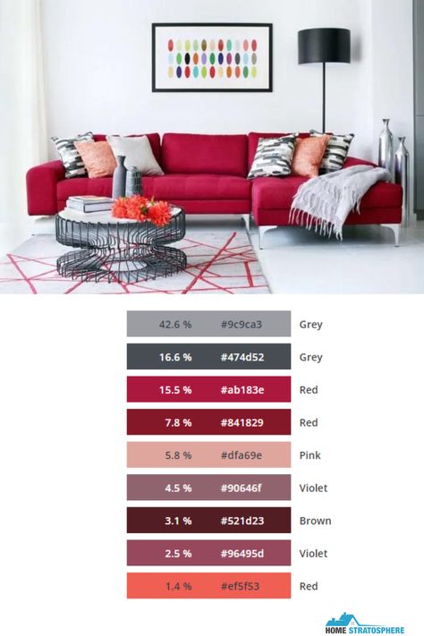 Red and Black Living Room Idea Color Analysis with an L-shaped Sectional Sofa and Black Coffee Table Red Sectional Living Room, Red And Black Living Room, Black Living Room Ideas, Dark Grey Sectional, Black Sectional, Black Living, Red Brick Walls, Black Coffee Table, Black Combination