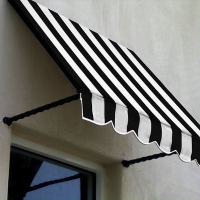 Awntech Santa Fe Twisted Rope Arm Window Awning Color: Black/White, Size: 44" H x 100.5" W x 24" D Fixed Window, Diy Awning, Door Awning, Window Awning, Fabric Awning, Door Awnings, Window Awnings, Concrete Wood, Window Door