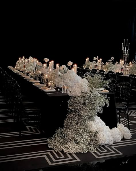 Black Wedding Decorations, Black And White Wedding Theme, Dream Wedding Reception, White Wedding Theme, Dream Wedding Decorations, Luxury Wedding Decor, Venue Decorations, Ceiling Installation, Wedding Decor Inspiration