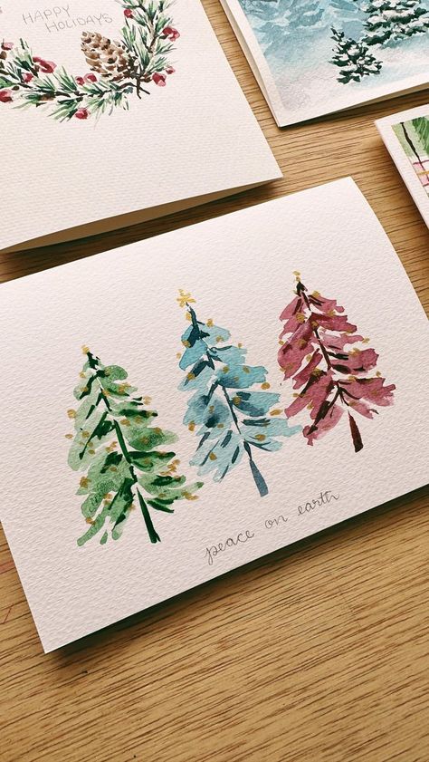 Holiday Cards Watercolor, Holiday Watercolor Cards, Christmas Watercolour Cards, Watercolor Christmas Cards Tutorial, Christmas Cards Handmade Watercolor, Watercolor Christmas Cards Diy, Holiday Watercolor, Watercolor Holiday Cards, Holiday Art Projects