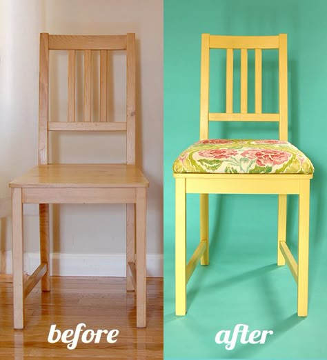 upholstered-chairs-9                                                                                                                                                                                 More Diy Dining, Upholstery Cushions, Chair Makeover, Painted Chairs, Diy Chair, The Chair, Redo Furniture, Wooden Chair, Upcycled Furniture