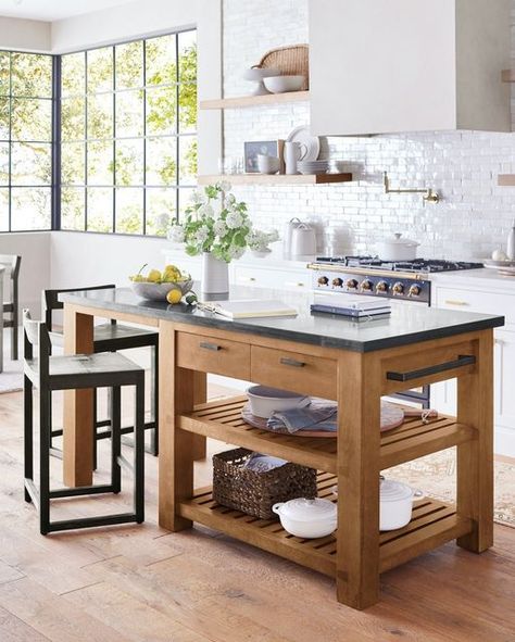 Kitchen Table For Island, Slender Kitchen Island, Solid Wood Kitchen Island, Kitchen Island Open Shelving, Kitchen Island Moveable With Seating, Smaller Kitchen Islands, Professional Kitchen Island, Kitchen Island End Seating, Wood Islands In Kitchen