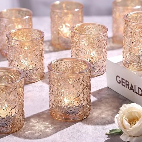 Amazon.com: Volens 24pcs Gold Votive Candle Holders for Table Centerpiece, Vintage Flower Glass Tealight Candle Holders Bulk for Wedding Decorations, Boho, Home and Party Decor : Home & Kitchen Rose Gold Wedding Centerpieces, Gold Votive Candle Holders, Gold Votive Candles, Elegant Boho Wedding, Gold Wedding Centerpieces, Glass Tealight Candle Holders, Boho Wedding Decor, Glass Tea Light Holders, Candle Holder Decor