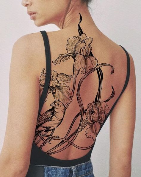 Floral Back Tattoos, Backpiece Tattoo, Back Piece Tattoo, Floral Tattoo Sleeve, Back Tattoo Women, Wings Tattoo, Time Tattoos, Black Ink Tattoos, Elegant Tattoos