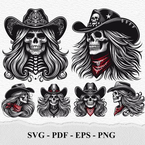 Western Cowboy Cowgirl Skull SVG,  Cowgirl Skull Svg, Cowboy Skull, Western Skull SVG, Skull Head Clipart Silhouette Cut Files Boy Western, Western Skull, Head Clipart, Cowboy Skull, Cowboy Tattoos, Svg Skeleton, Head Skull, Girl Western, Skeleton Head