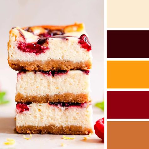 Raspberry Lemon Cheesecake, Pallet Color, Lemon Cheesecake Bars, Food Inspired, Lemon Raspberry, Lemon Cheesecake, Cheesecake Bars, Pallet Ideas, Strawberry Cheesecake