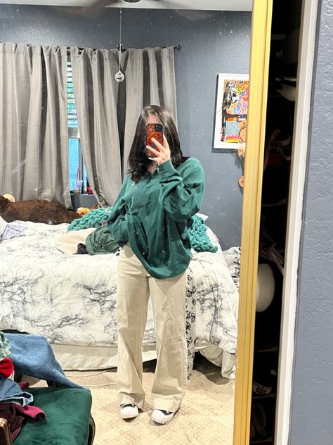 Green Quarter Zip Outfit, Quarter Zip Outfits, Quarter Zip Outfit, Thermal Outfit, Green Windbreaker, Oversized Outfit, Lazy Outfits, Fit Check, Quarter Zip