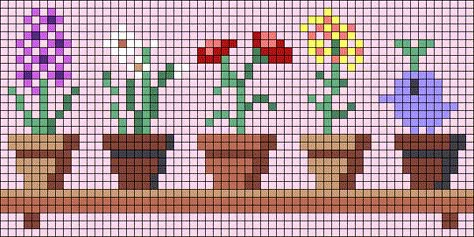 Pixel Art Flower, Plant Alpha Pattern, Lavender Plant Crochet Pattern, Plants Cross Stitch Pattern, Cross Stitch Gardening, Cat Plant Cross Stitch, Gardening Cross Stitch, Cross Stitch Border Pattern, Yarn Flowers