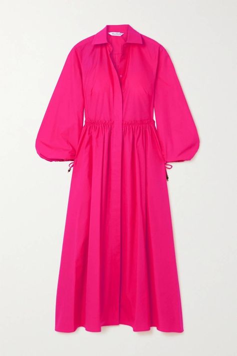 2021 Fashion Trends, Poplin Shirt Dress, Neutral Accessories, Colour Combos, 2021 Fashion, Cotton Poplin Shirt, Maxi Robes, Fuchsia Pink, Puffed Sleeves