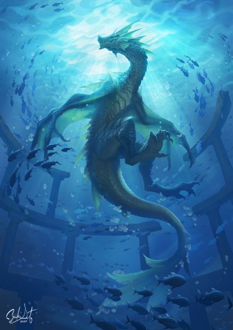 Sea Creatures Art, الفن الرقمي, Image Spiderman, Dragon Artwork Fantasy, Sea Serpent, Fantasy Beasts, 다크 판타지, Sea Dragon, Dragon Pictures