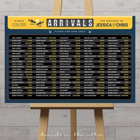 Wedding seating chart board airport arrivals, travel theme destination flight, alphabetical sign plan printable decorations DIGITAL Destination Wedding Seating Chart Ideas, Flight Theme Party, Airport Theme Decorations, Airport Party Theme, Airport Theme Party, Travel Theme Party Decorations, Airport Party, Pilot Graduation, Travel Wedding Theme