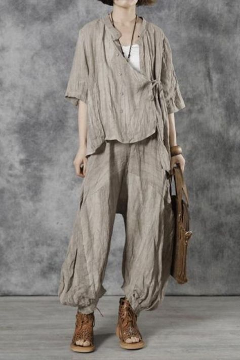 Overview: (1) 100% Linen Fit &Sizing: Non-Stretchable #linen #flaxclothing #wrapshirt #blouse Minimalist Wardrobe Essentials, Belted Blouse, Linen Kimono, Kimono Shirt, Boho Layering, Fall Pants, Linen Fashion, Dark Coffee, Minimalist Wardrobe