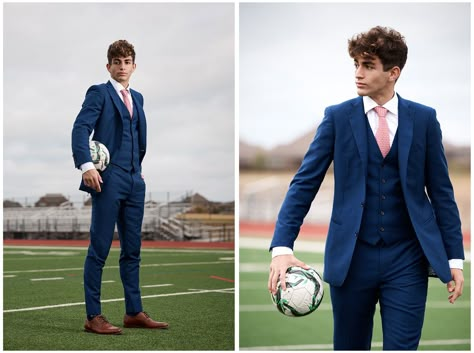 Soccer Poses For Senior Pictures, Boys Senior Soccer Pictures, Ideas For Senior Pictures For Boys, Soccer Goalie Senior Pictures, Boys Senior Picture Ideas Soccer, Guys Soccer Senior Pictures, Soccer Senior Pictures Boys, Soccer Graduation Pictures, Suit Senior Pictures