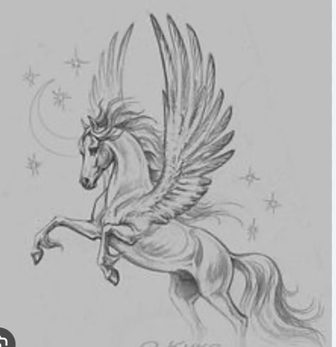 Pegasus Drawing, Pegasus Tattoo, Pegasus Art, Horse Tattoo Design, Horse Art Drawing, Painting Horse, Unicorn Tattoos, Horse Tattoo, Marble Painting