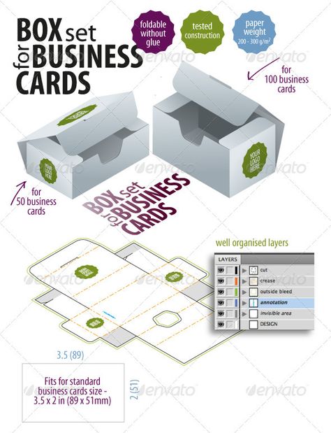 Box Set For Business Cards - Packaging Print Templates Card Box Template, Prints Business, Custom Card Box, Box Design Templates, Folded Business Cards, Photography Business Cards Template, Free Business Card Design, Cards Packaging, Box Templates